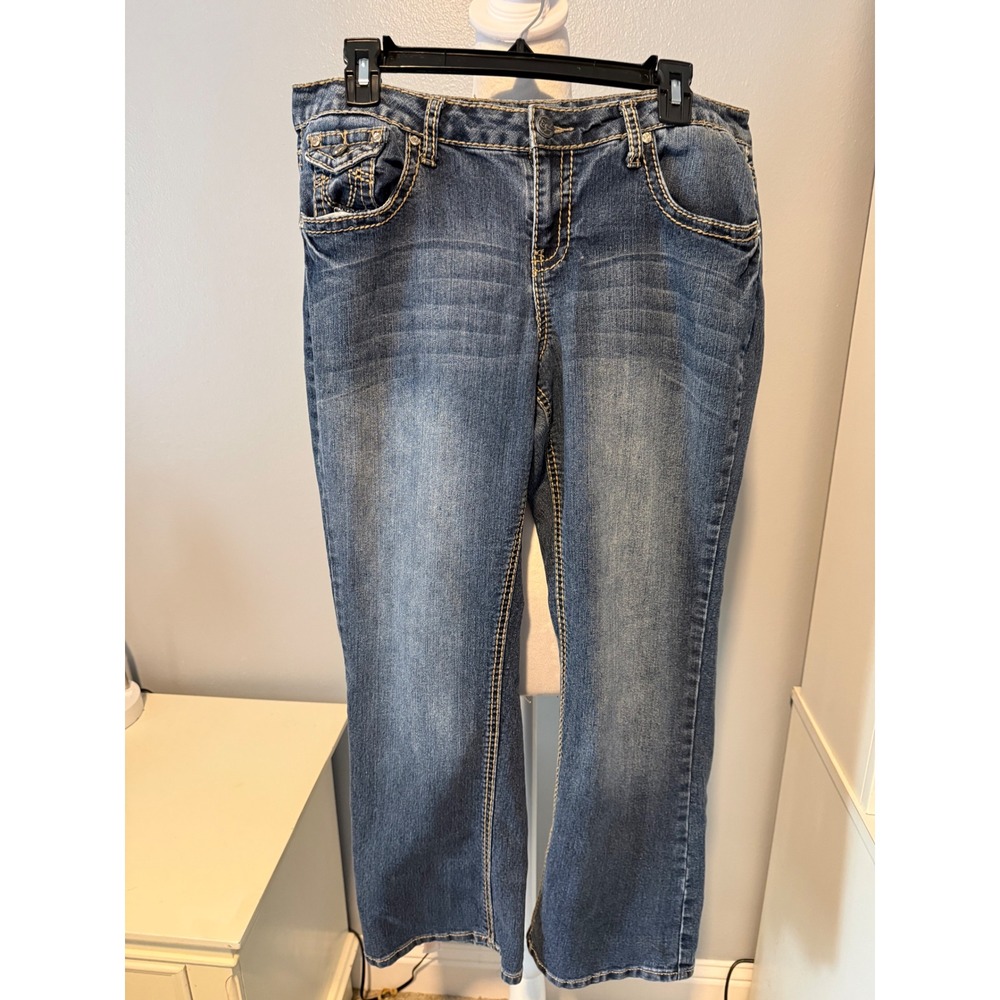 Earl Jean Women 12P Medium Wash Bootcut Rhinestone Contrast Stitch Jeans